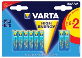 Pack 8 piles Alcaline Varta High Energy - LR03 - AAA - 1.5V, cliquez pour agrandir 