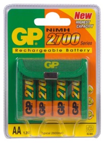 Pack de 4 Piles rechargeables NiMH GP - R6 - 1.2V - AA - 2700mAh, cliquez pour agrandir 