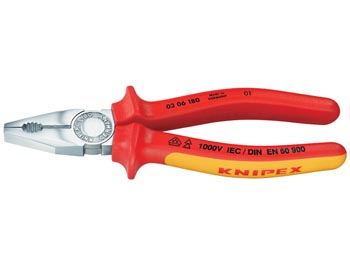 Combination pliers, chrome-plated, 180mm, 1000v, cliquez pour agrandir 